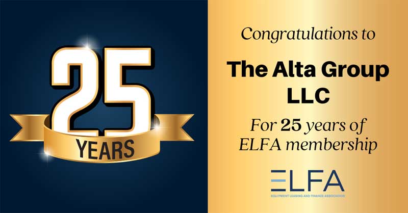 The Alta Group LLC for 25 Years of ELFA Membership